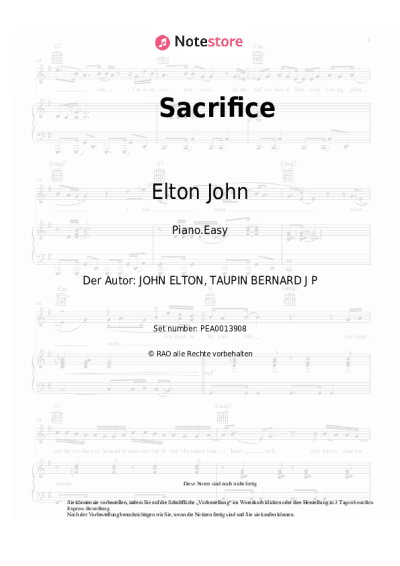 Noten, Akkorde Elton John - Sacrifice