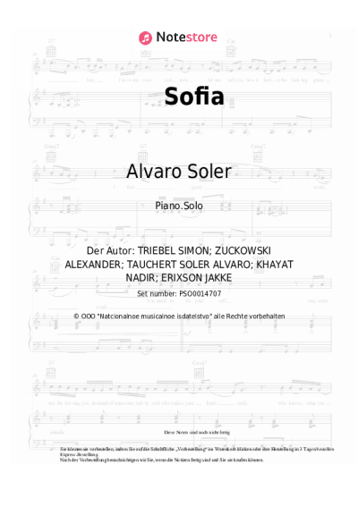 Noten, Akkorde Alvaro Soler - Sofia
