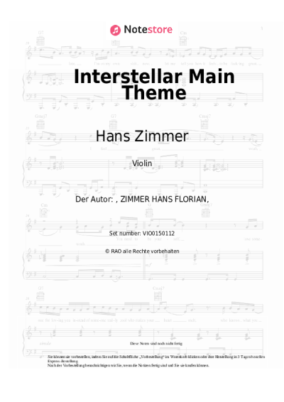 Noten, Akkorde Hans Zimmer - Interstellar Main Theme