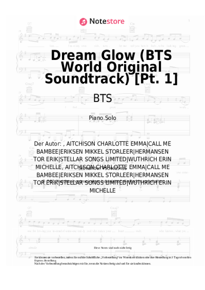 Noten, Akkorde BTS, Charli XCX - Dream Glow (BTS World Original Soundtrack) [Pt. 1]