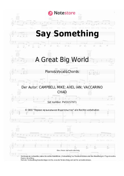 Noten, Akkorde A Great Big World, Christina Aguilera - Say Something