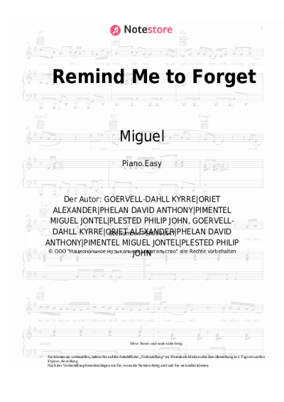 Noten, Akkorde Miguel, Kygo - Remind Me to Forget
