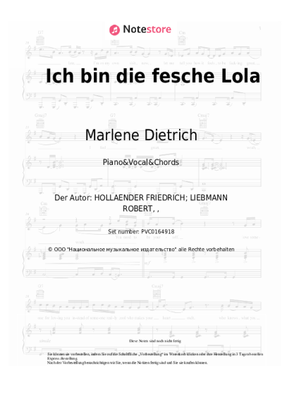Noten, Akkorde Marlene Dietrich - Ich bin die fesche Lola (from 'The Blue Angel')