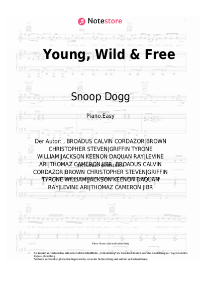 Noten, Akkorde Snoop Dogg, Wiz Khalifa, Bruno Mars - Young, Wild & Free