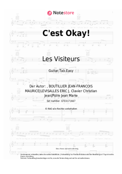 Noten, Akkorde Les Visiteurs - C'est Okay! (Version Single)