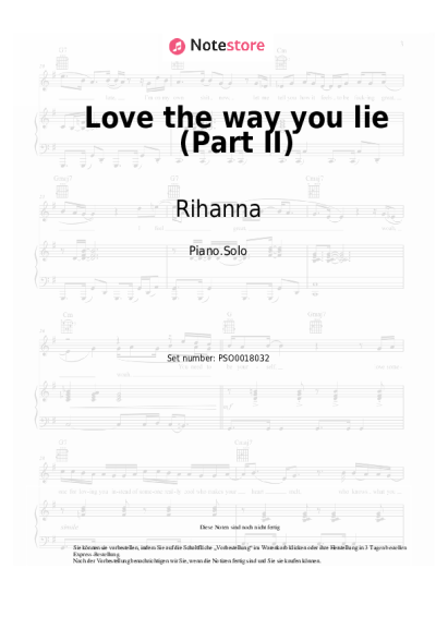 Noten, Akkorde Rihanna, Eminem - Love the way you lie (Part II)