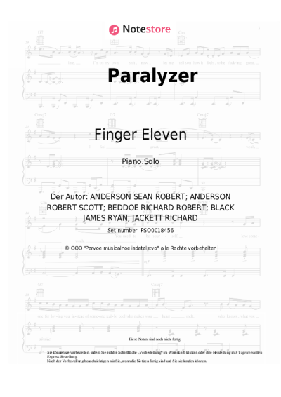 Noten, Akkorde Finger Eleven - Paralyzer