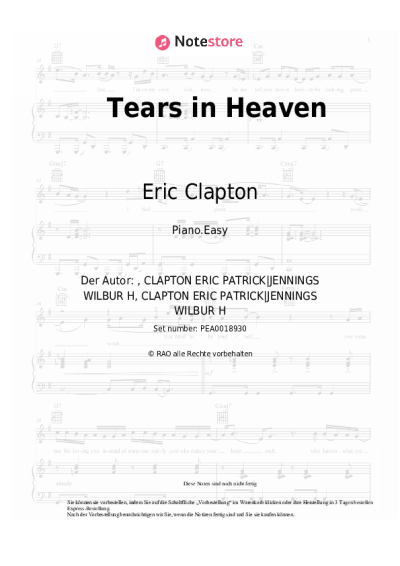 Noten, Akkorde Eric Clapton - Tears in Heaven