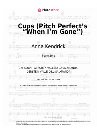 Noten, Akkorde Anna Kendrick - Cups (Pitch Perfect’s “When I’m Gone”)
