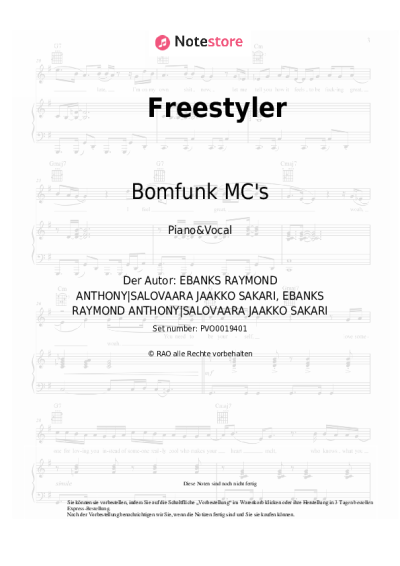 Noten, Akkorde Bomfunk MC's - Freestyler