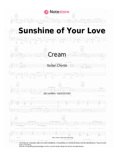 Noten, Akkorde Cream - Sunshine of Your Love