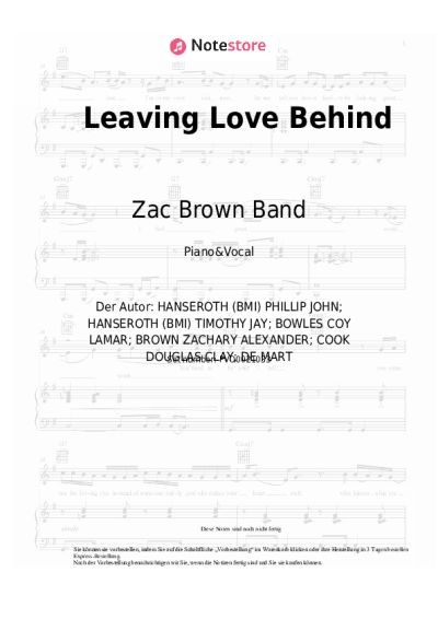 Noten, Akkorde Zac Brown Band - Leaving Love Behind