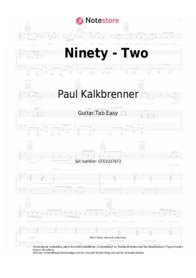 Noten, Akkorde Paul Kalkbrenner - Ninety - Two