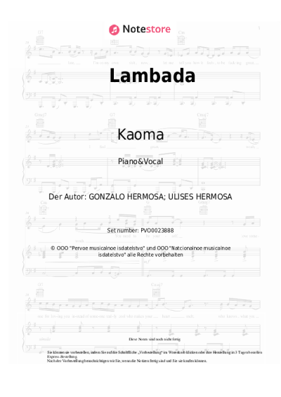 Noten, Akkorde Kaoma - Lambada