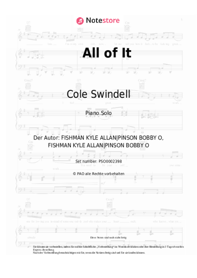 Noten, Akkorde Cole Swindell - All of It