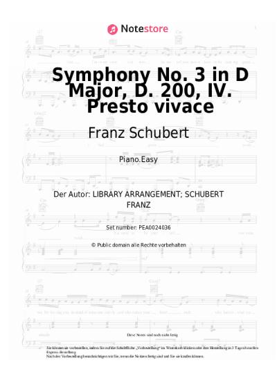 Noten, Akkorde Franz Schubert - Symphony No. 3 in D Major, D. 200: IV. Presto vivace