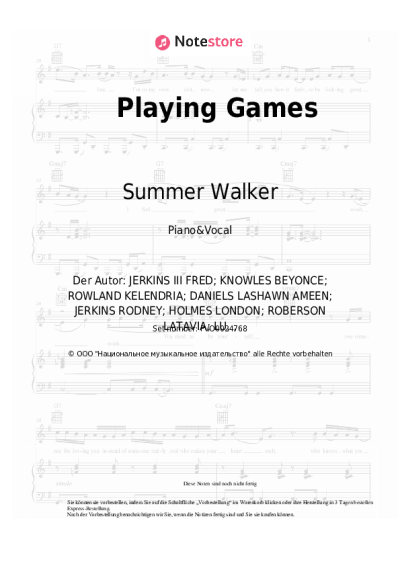 Noten, Akkorde Summer Walker, Bryson Tiller - Playing Games