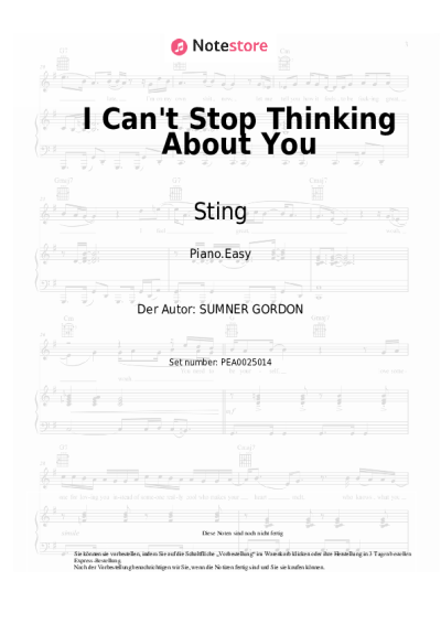 Noten, Akkorde Sting - I Can't Stop Thinking About You