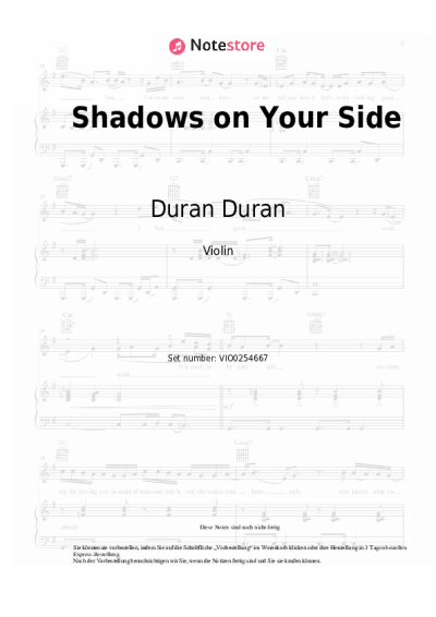 Noten, Akkorde Duran Duran - Shadows on Your Side