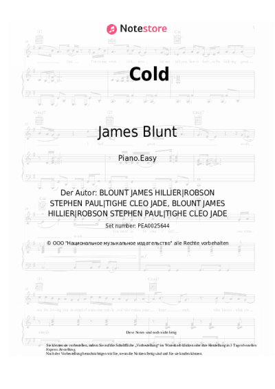 Noten, Akkorde James Blunt - Cold
