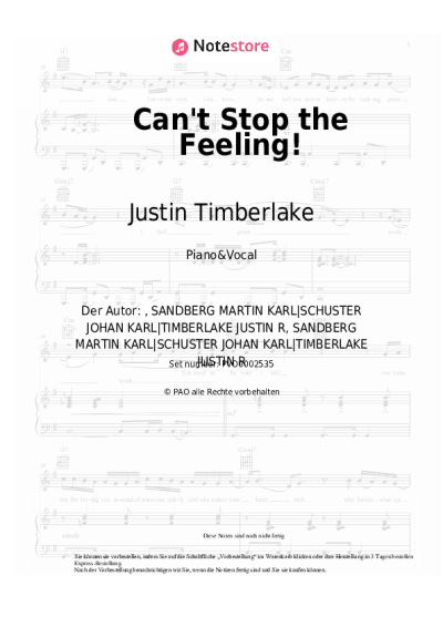 Noten, Akkorde Justin Timberlake - Can't Stop the Feeling!