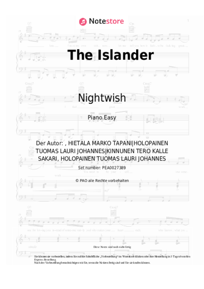Noten, Akkorde Nightwish - The Islander