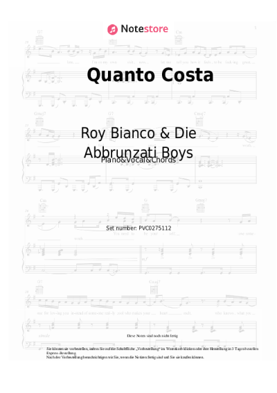 Noten, Akkorde Roy Bianco & Die Abbrunzati Boys - Quanto Costa
