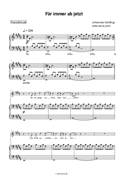 Noten, Akkorde Johannes Oerding - Fur immer ab jetzt