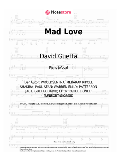 Noten, Akkorde David Guetta, Becky G, Sean Paul - Mad Love