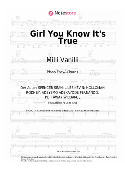 Noten, Akkorde Milli Vanilli - Girl You Know It's True