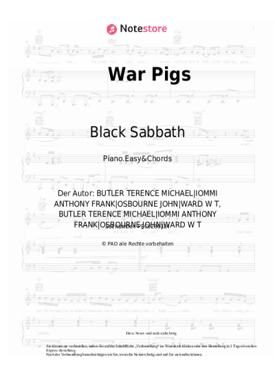 Noten, Akkorde Black Sabbath - War Pigs