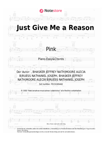Noten, Akkorde Pink - Just Give Me a Reason