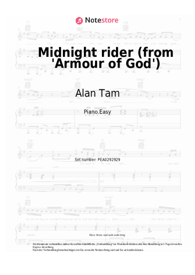 Noten, Akkorde Alan Tam - Midnight rider (from 'Armour of God')