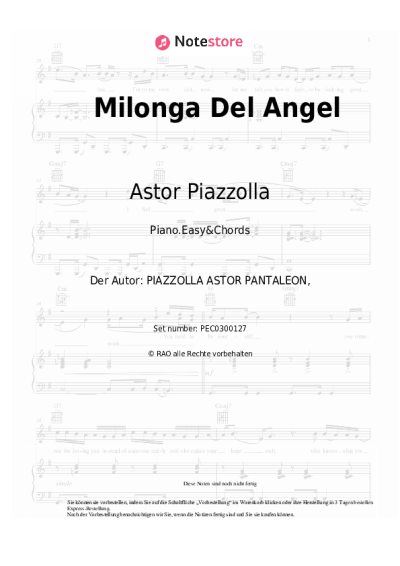 Noten, Akkorde Astor Piazzolla - Milonga Del Angel