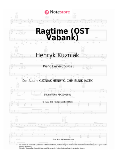 Noten, Akkorde Henryk Kuzniak - Ragtime (OST Vabank)