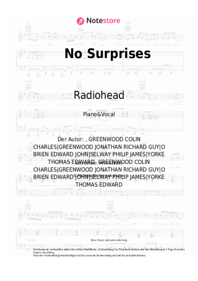 Noten, Akkorde Radiohead - No Surprises