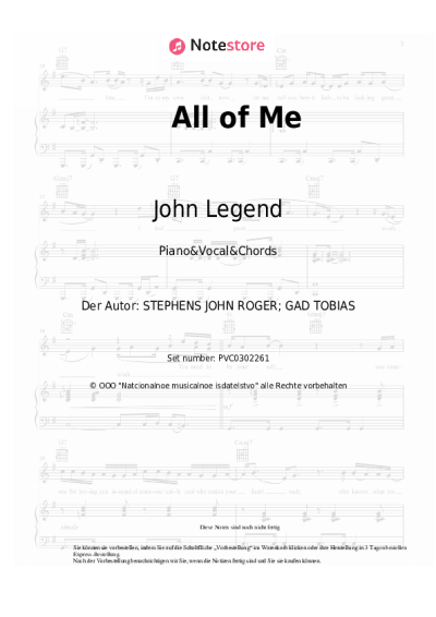 Noten, Akkorde John Legend - All of Me