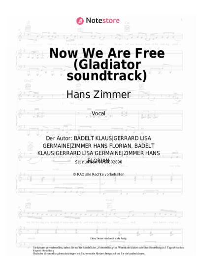 Noten, Akkorde Hans Zimmer, Klaus Badelt, Lisa Gerrard - Now We Are Free (Gladiator soundtrack)