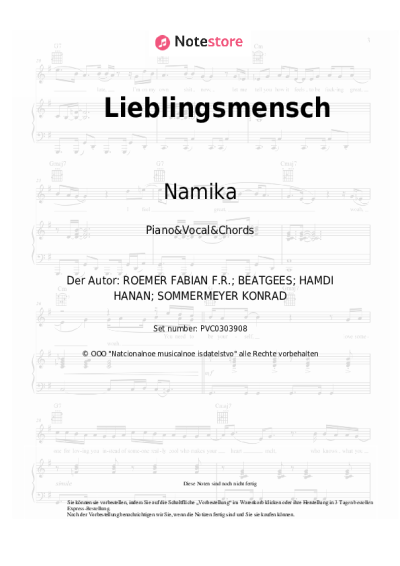 Noten, Akkorde Namika - Lieblingsmensch