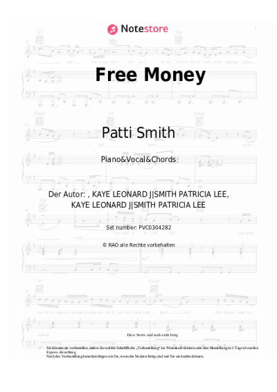 Noten, Akkorde Patti Smith - Free Money