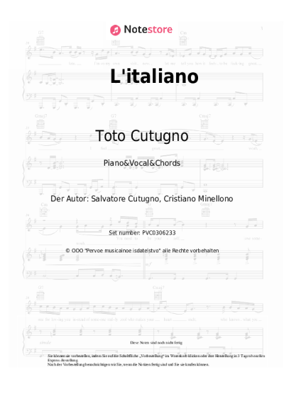 Noten, Akkorde Toto Cutugno - L'italiano
