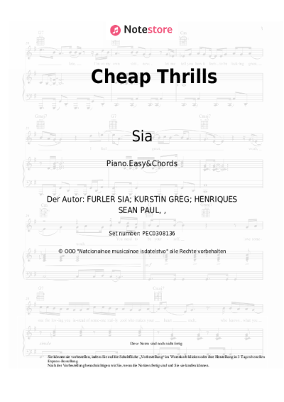Noten, Akkorde Sia, Sean Paul - Cheap Thrills