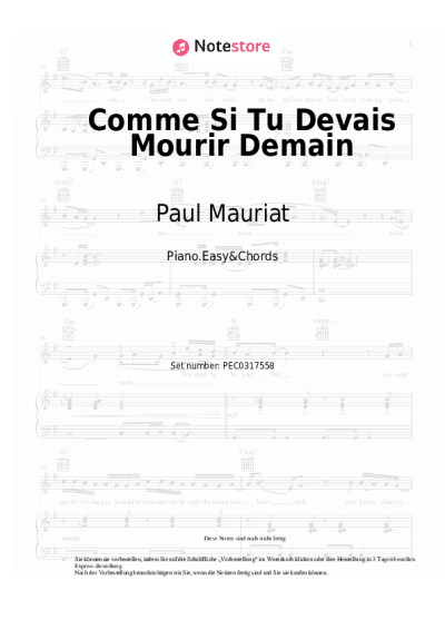 Noten, Akkorde Paul Mauriat - Comme Si Tu Devais Mourir Demain