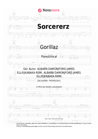 Noten, Akkorde Gorillaz - Sorcererz