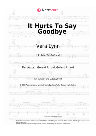 Noten, Akkorde Vera Lynn - It Hurts To Say Goodbye