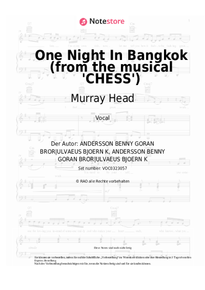 Noten, Akkorde Murray Head - One Night In Bangkok (from the musical 'CHESS')