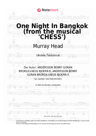 Noten, Akkorde Murray Head - One Night In Bangkok (from the musical 'CHESS')