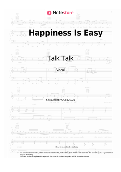 Noten, Akkorde Talk Talk - Happiness Is Easy