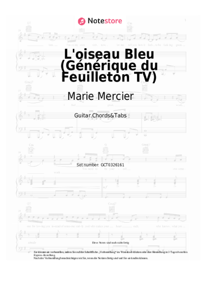 Noten, Akkorde Marie Mercier - L'oiseau Bleu (Générique du Feuilleton TV)