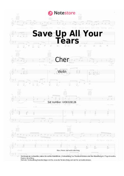 Noten, Akkorde Cher - Save Up All Your Tears